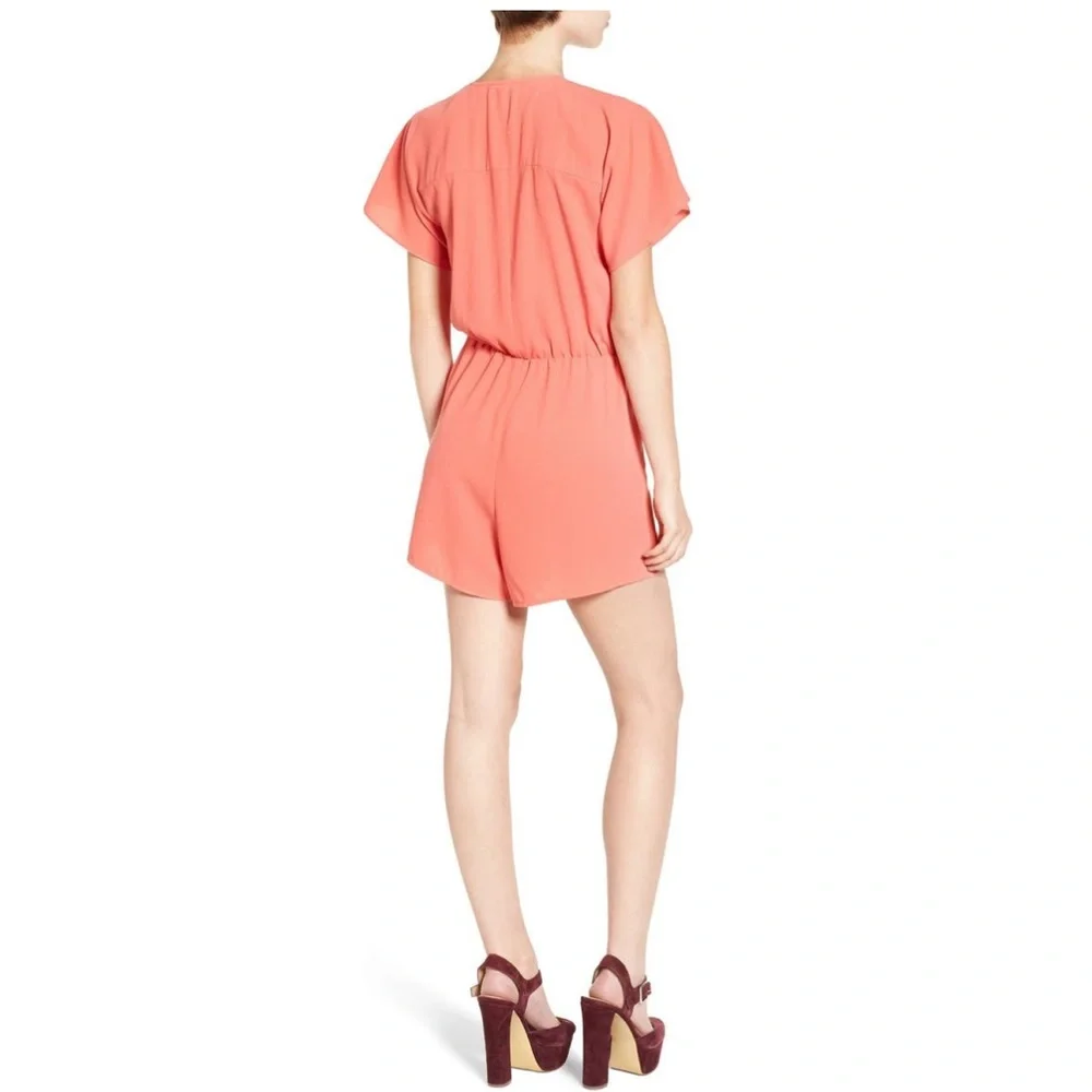 LEITH Flutter‎ Sleeve Surplice Romper, Coral, M